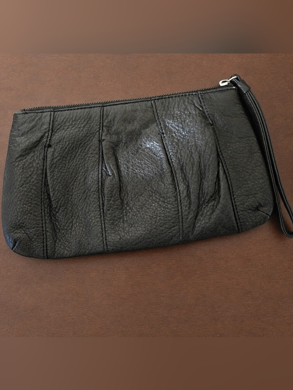 J.Jill Black Genuine Leather Slouchy Wristlet Clutch Y2K Minimalist